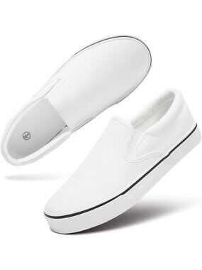 Women's White Comfortable Breathable Low Top Canvas Slip on Loafer Sneaker Shoes